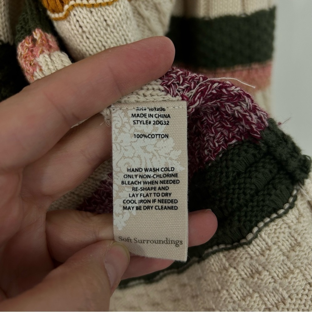 Soft Surroundings 100% Cotton Striped Maximalist Indie Knit Open Front Cardigan - Picture 5 of 12